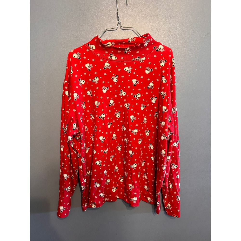 Vintage Croft & Barrow Women's Red Long Sleeve Mock Neck Snowman Shirt Sz 2X